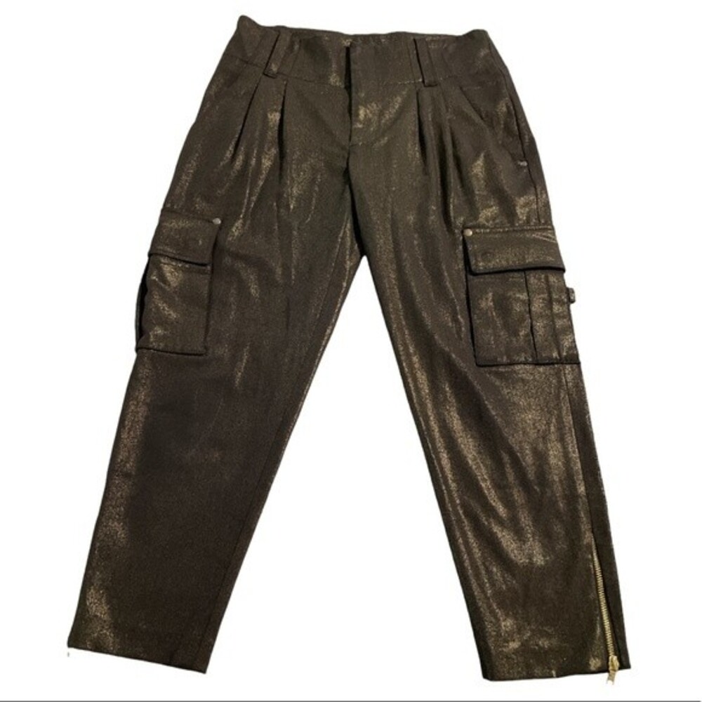 Alice + Olivia Metallic Olive Green Cropped Cargo Pants
